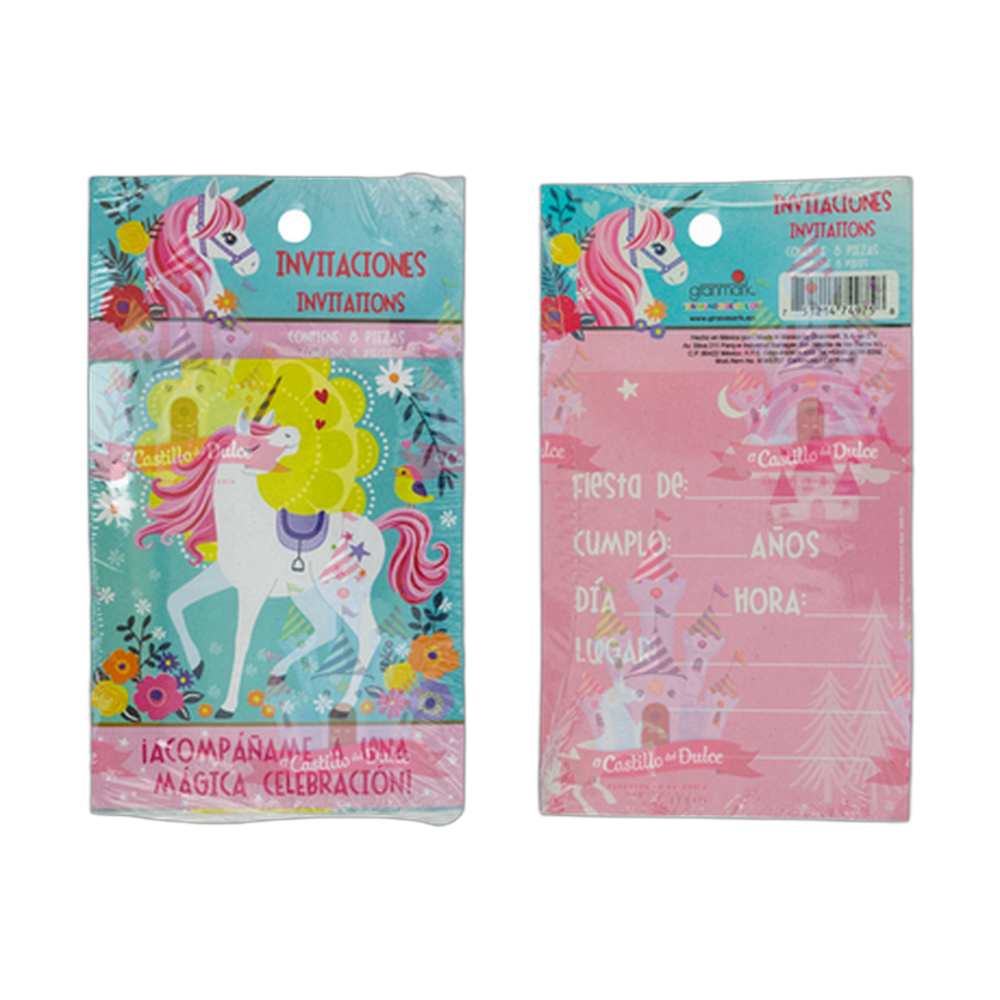 INVITACION UNICORNIO 24/8 PZA GRANMAR